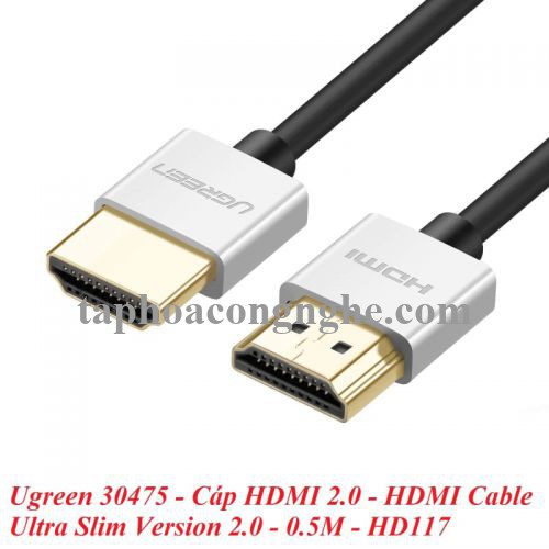 Ugreen 30475 0.5M màu Bạc Cáp tín hiệu HDMI chuẩn 2.0 sợi siêu nhỏ cao cấp HD117 30030475